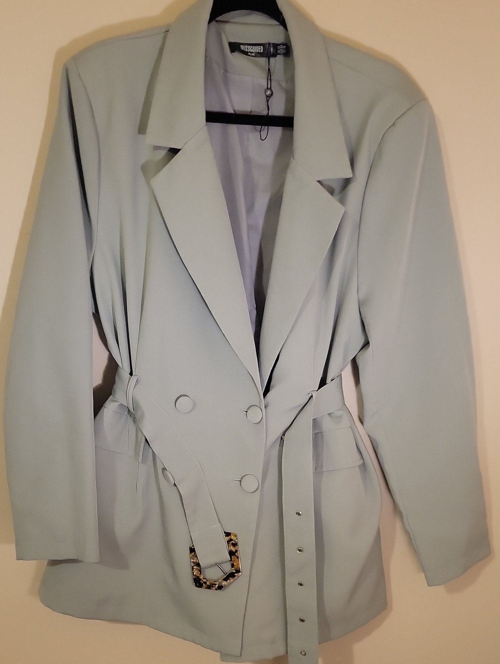 36G Missguided Light Green Double-Breasted Belted Blazer